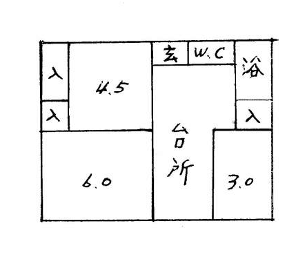 S41八坂団地住宅の6-4.5-3-Kタイプの標準間取図（宮古市蟇目第6地割）.gif