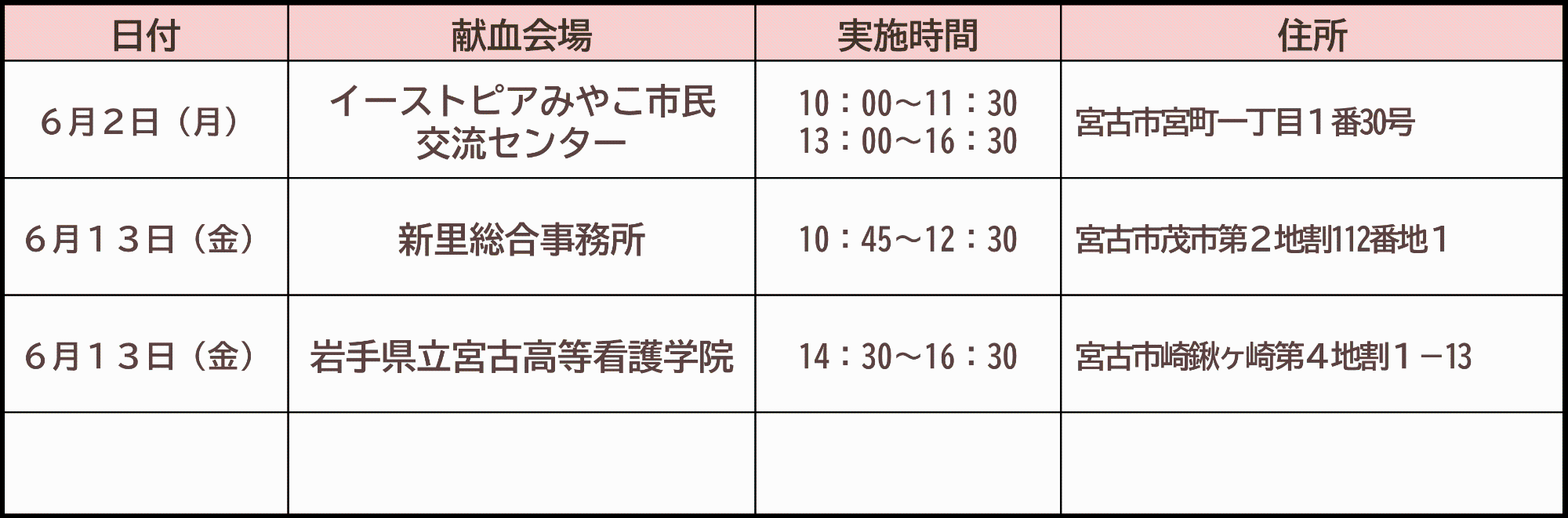 6月献血スケジュール