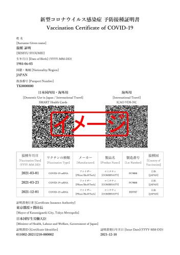 新型コロナウイルス感染症 予防接種証明書の見本