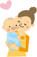 赤ちゃんに頬を寄せながら抱っこをしている女性のイラスト