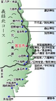 沿岸の場所とその場所にある神社、お寺が記載してある地図のイラスト