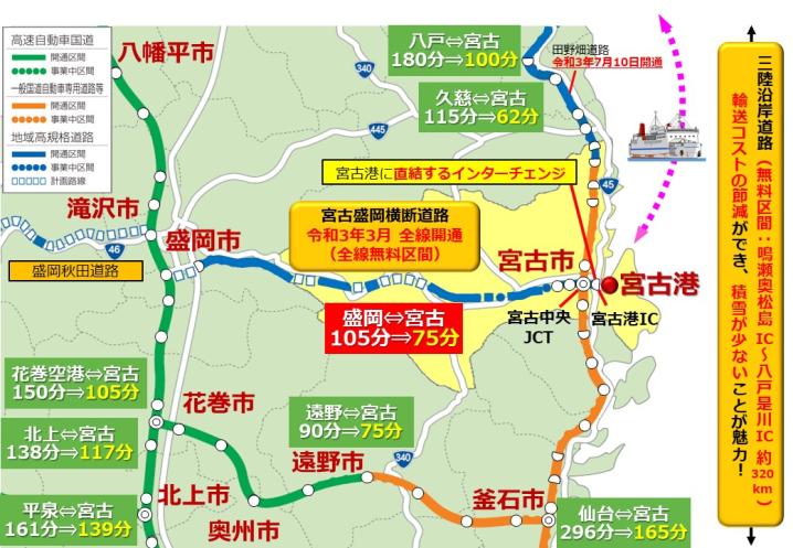 宮古寄港によるメリットが書かれたイラスト地図