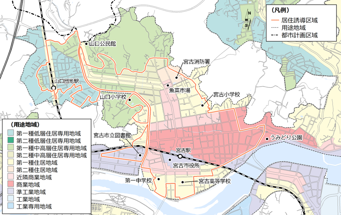 立地適正化計画における居住誘導区域を示した地図