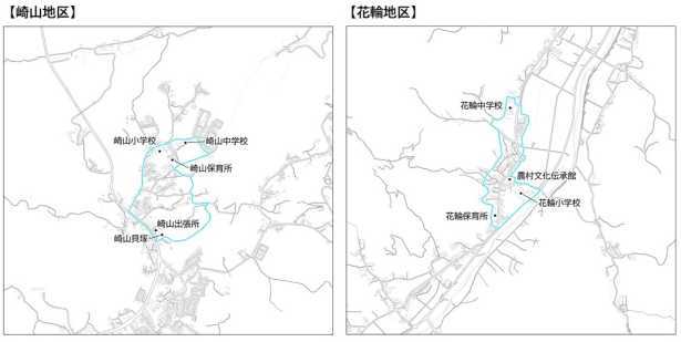 崎山・花輪地区の地域拠点区域の地図