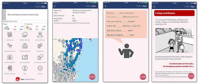 Safety tipsの機能が4枚にわけて書かれているイラスト