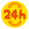 黄色い丸の中に「24h」と書かれているイラスト