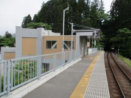 新田老駅ホームと線路を写した写真