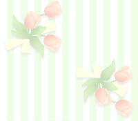 黄緑と白のストライプを背景に2つのピンク色のチューリップの花束が描かれているイラスト画像