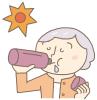 太陽の下で水筒の飲み物を飲んでいる女性のイラスト