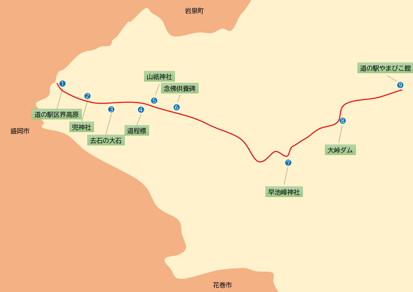 門馬区域のルート地図
